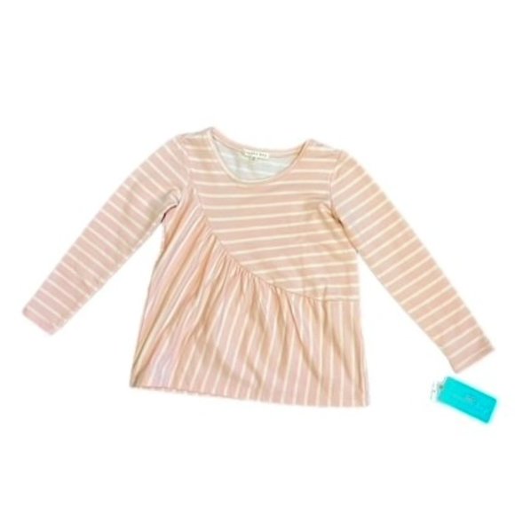 NWT Girl's Copper Key Pink and White Striped Asymmetrical Top! - Picture 1 of 3